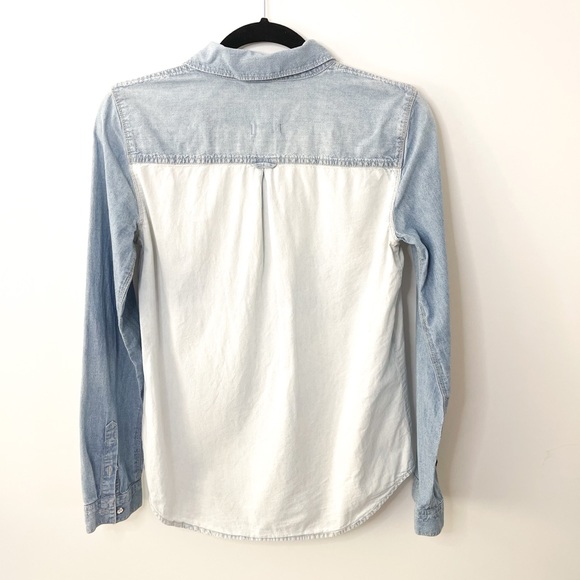 Madewell Two Toned Chambray Denim Colorblock Button Down Blouse Size XS - Picture 6 of 10